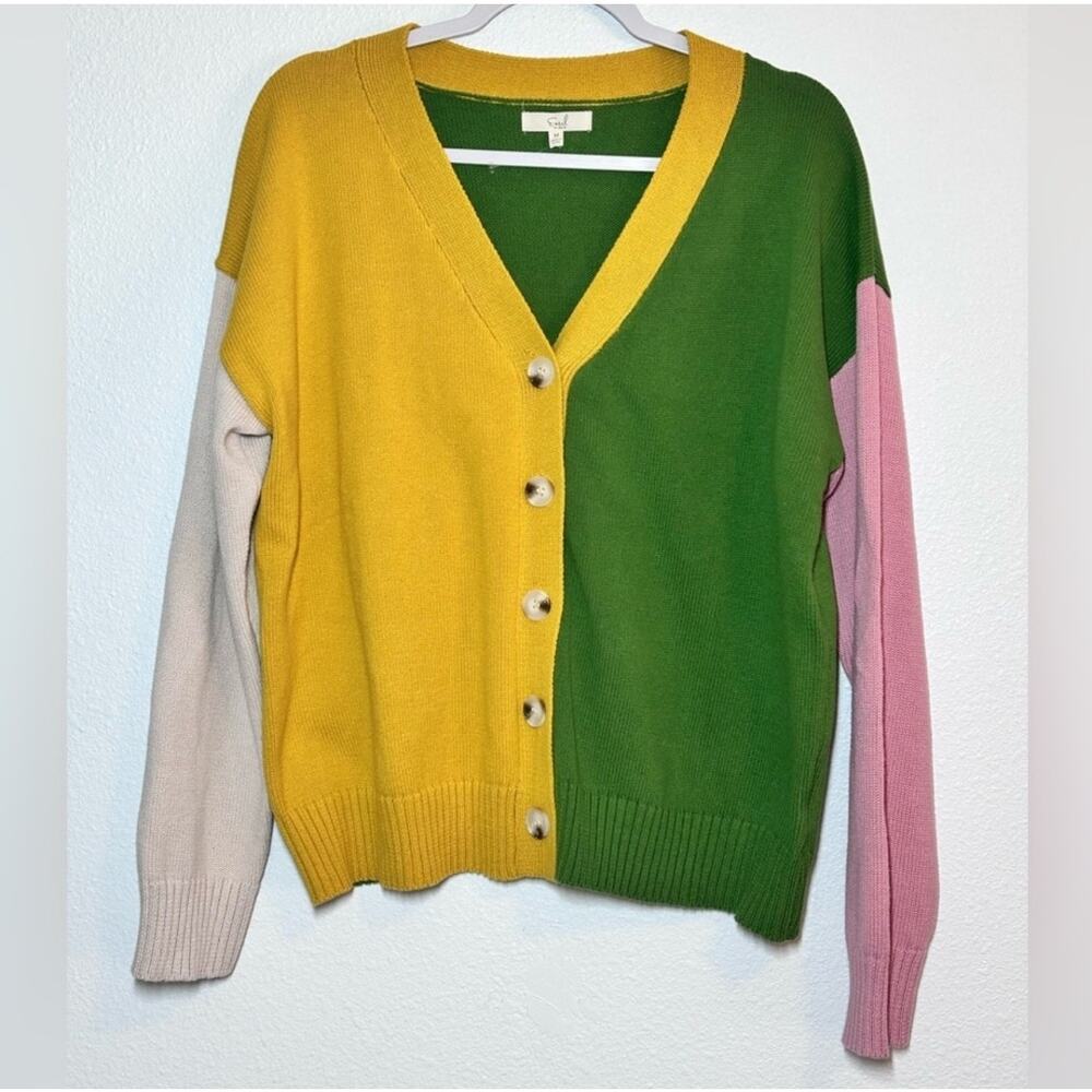 Easel Color Block Cotton Button Front Oversized M… - image 1